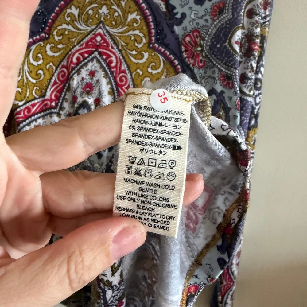 Free People Paisley Mock Neck Dolman Sleeve Top Multicolor Boho Print Small